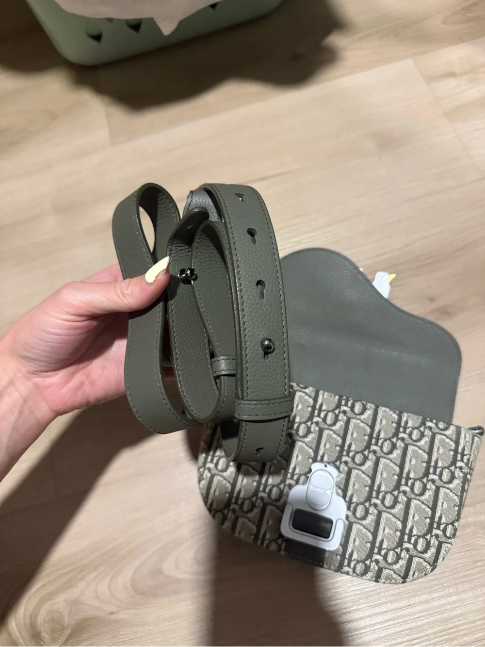 Dior Olive Gray Monogram Saddle Bag